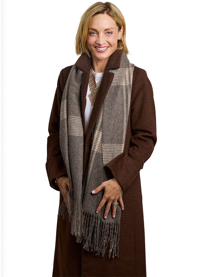 Organic Eco Plaid Scarf & Shawl with Extra Long Fringe main image.