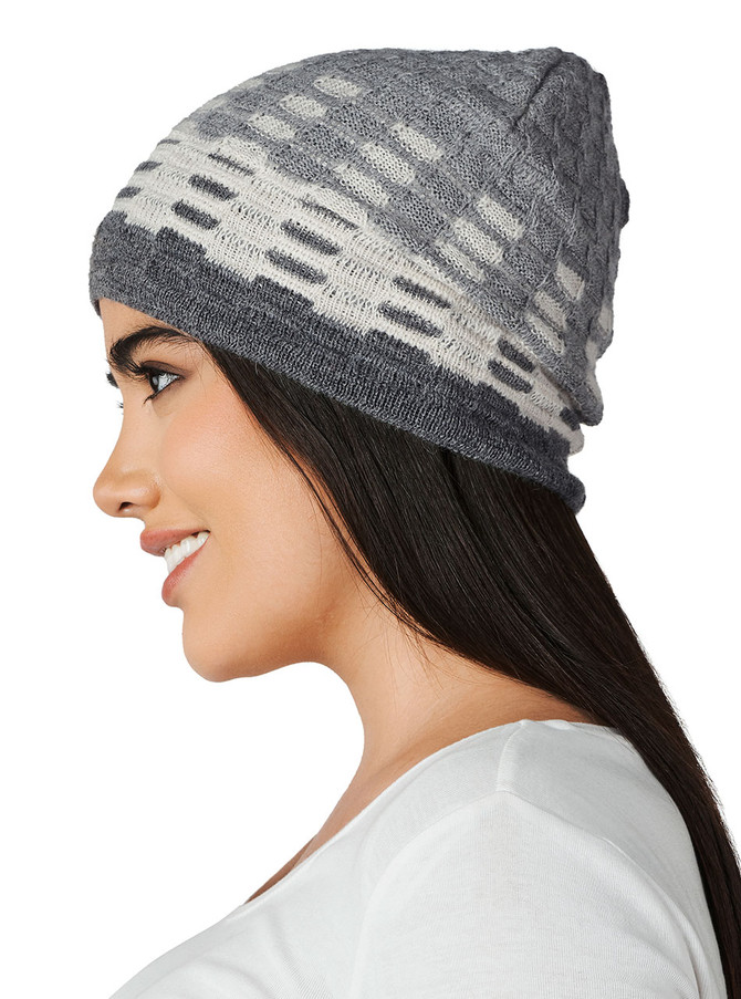 Natural Horizon Alpaca Beanie on model side image