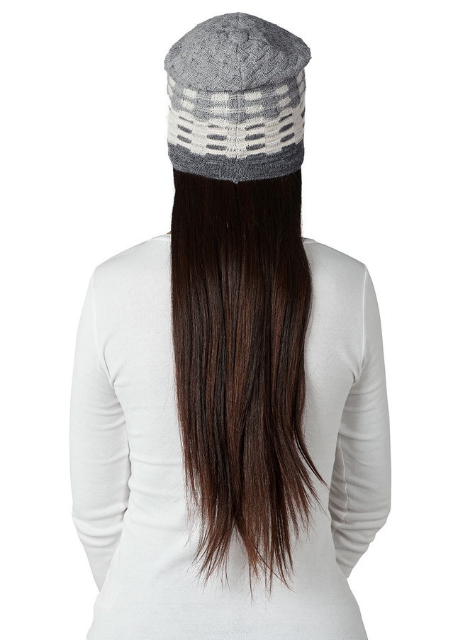 Natural Horizon Alpaca Beanie on model back image.