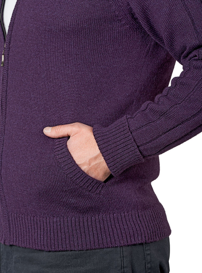 Mister Rogers Zip Cardigan Sweater with Pockets showing detail of knit and trim.