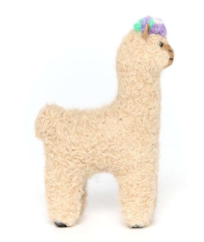 Needle Felted Alpaca 5" Figurines with Flower Crown - Fawn, Side.