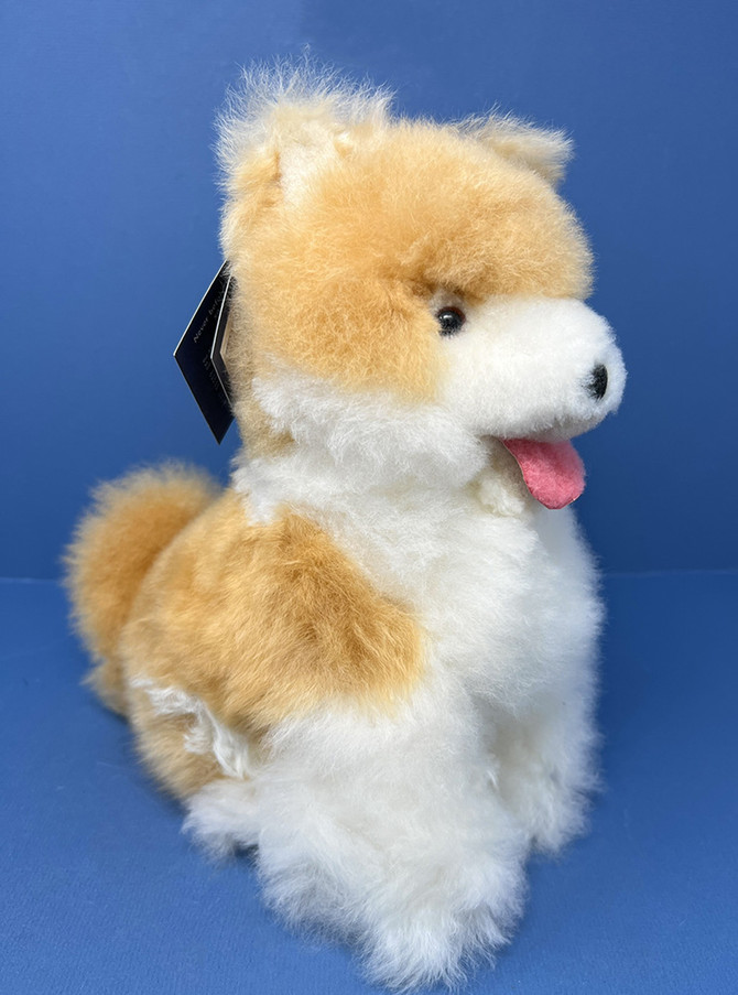 Alpaca Fur Stuffed Dog Plush - blonde and white,  by OriginAlpaca.