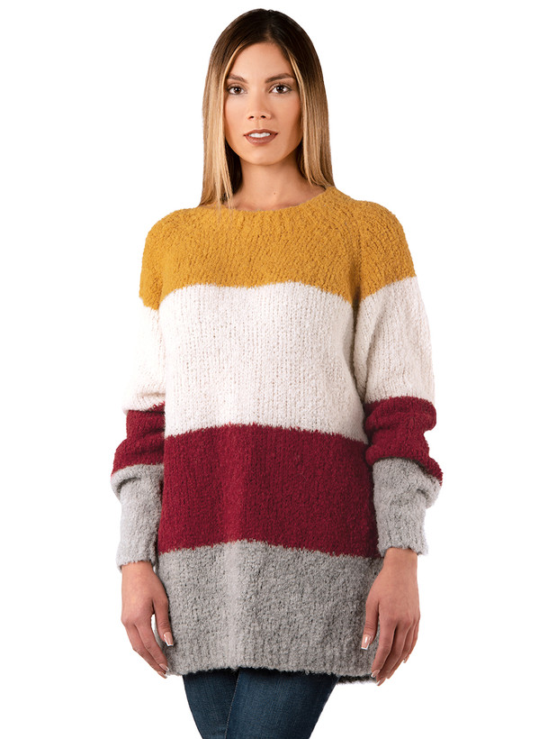 Striped Alpaca Boucle Oversized Boyfriend Sweater
On Model Front