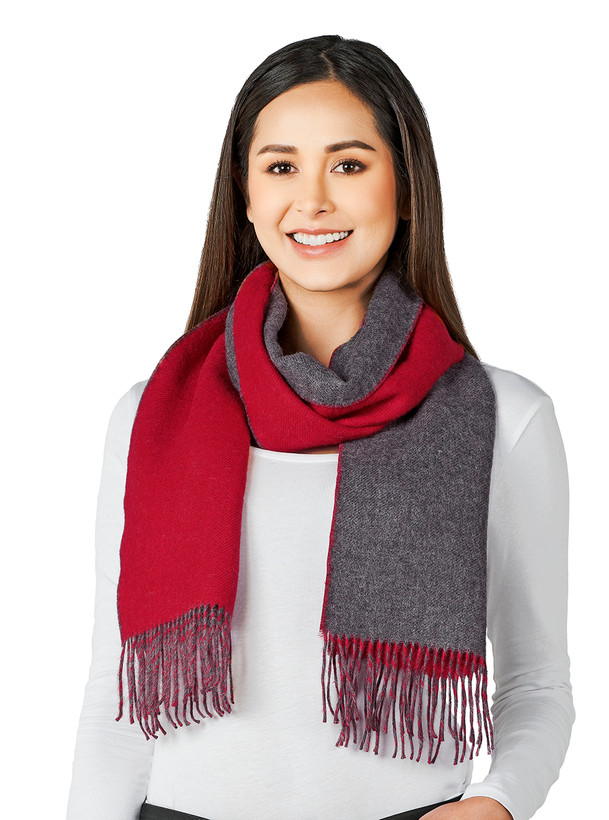 Women's Double Face 100% Baby Alpaca Wool Scarf.
Classic Red & Grey