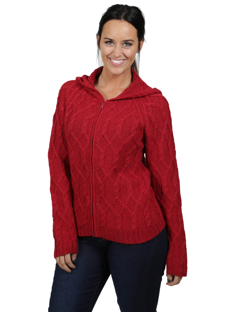 Women's Hooded Full-Zip Cable Knit Sweater | Sun Valley