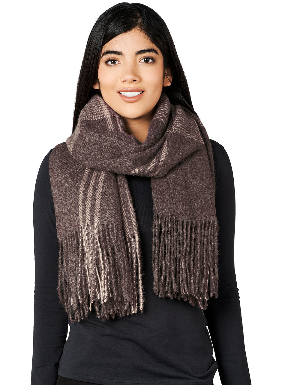 Organic Baby Alpaca Eco Plaid Shawl — Long Twisted Fringe | Sun