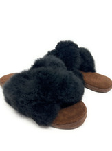 Criss-Cross Top Alpaca Fur Slippers with Suede Footbed for Women