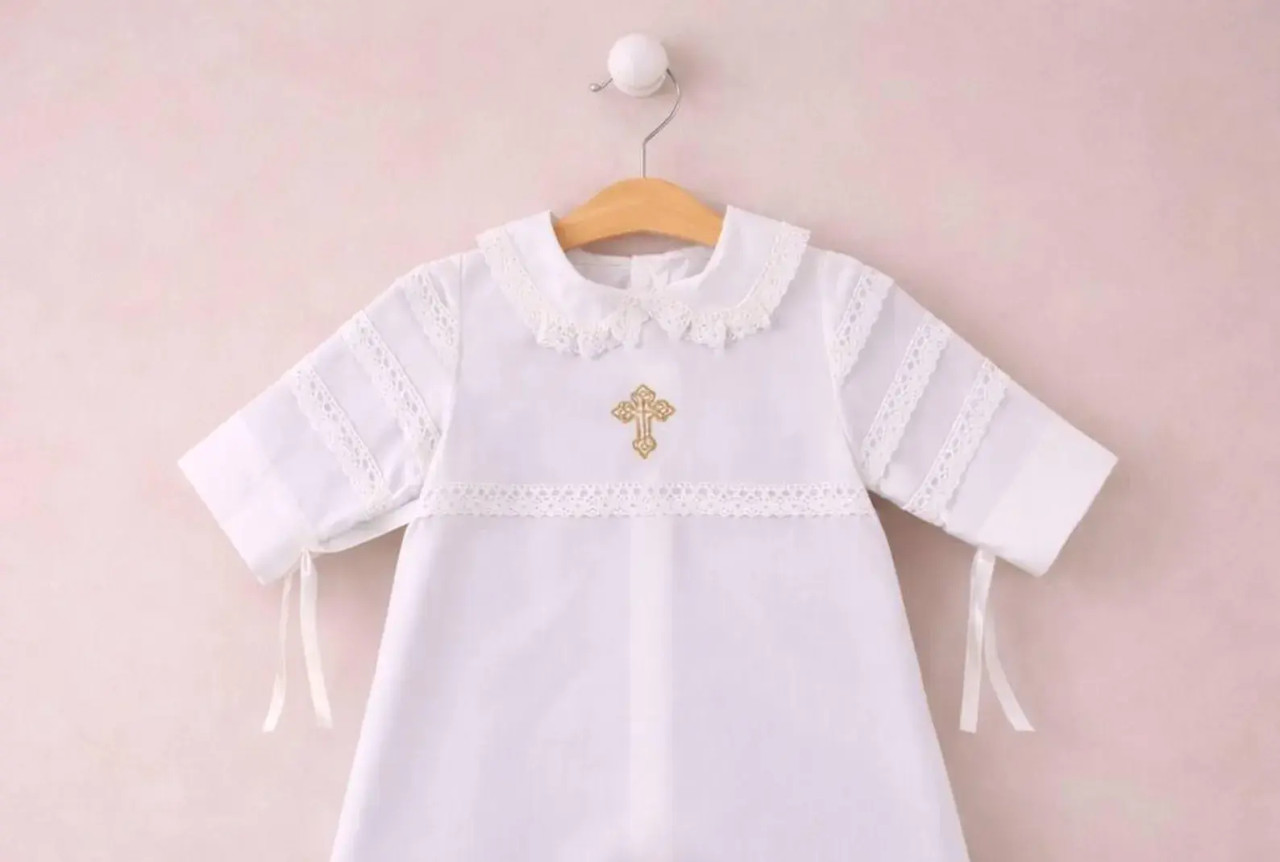 Baby Baptism Gown - Gold Cross 0-3 months - St. Paisius Monastery Gift Shop Baby Baptism Gown - Gold Cross 0-3 months - St. Paisius Monastery Gift Shop