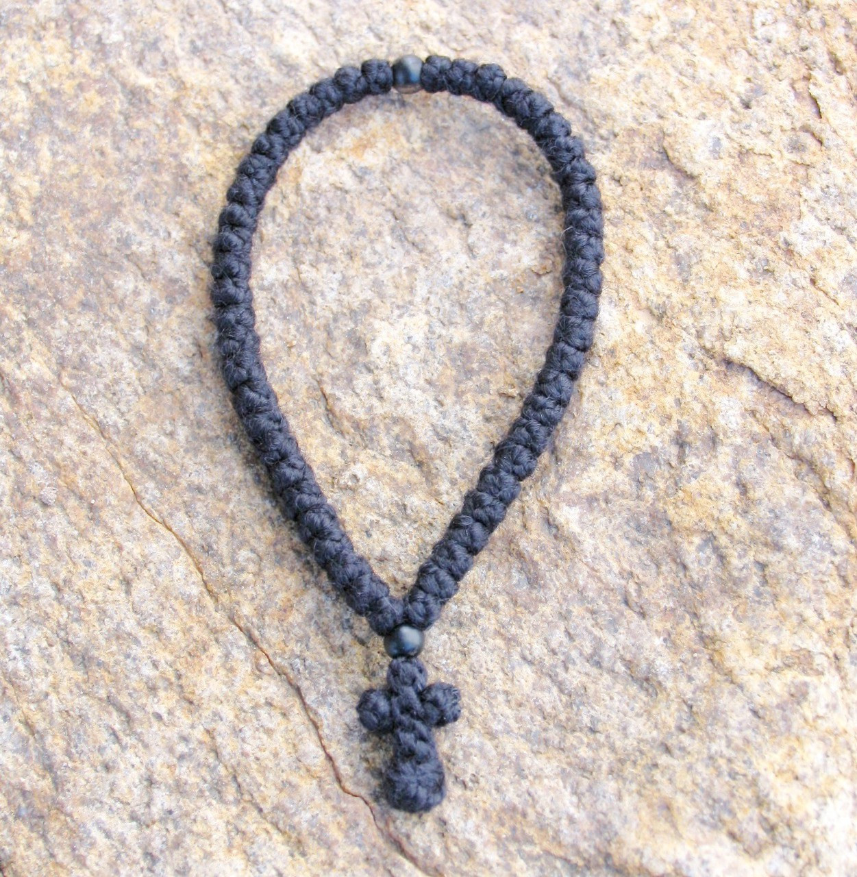 50-Knot Greek Prayer Rope - 2 ply with Black Wood Bead - St. Paisius ...