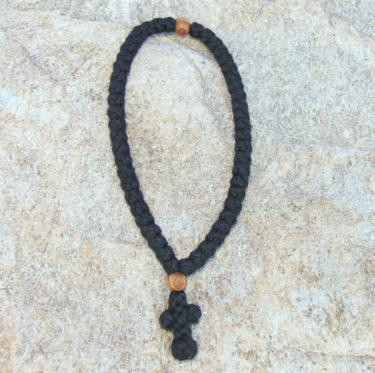 50-Knot Greek Prayer Rope - 3 ply with Olive Wood Bead - St. Paisius ...
