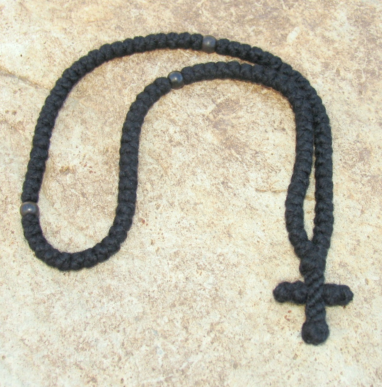 100-Knot Greek Prayer Rope - 3 ply with Black Wood Beads - St. Paisius ...