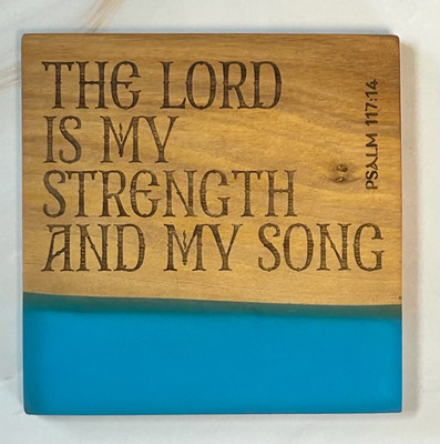 'Shoreline' Olive Wood Coaster with blue accent - Psalm Quotes