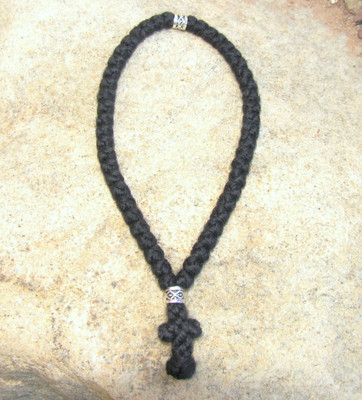 50-Knot Greek Prayer Rope - 4 ply with Silver Metallic Beads