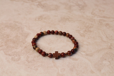 Stone Cross: Semi-Precious Stone Apple Jasper Bracelet