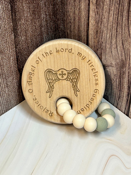 Guardian Angel Teether Rattle - Green/Tan