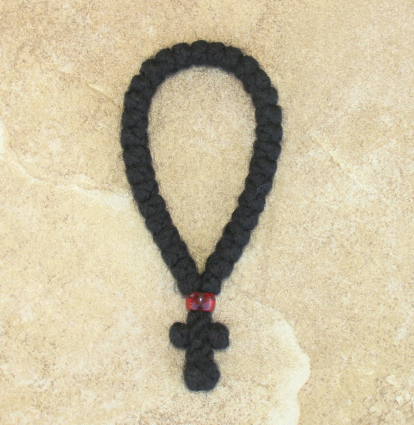 33-knot Greek Prayer Rope - 3 ply with Garnet Bead