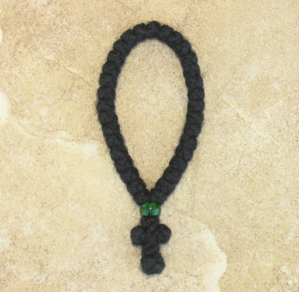 33-knot Greek Prayer Rope - 3 ply with Green Bead