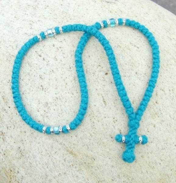 100-knot Greek with Accents - 2 ply Teal Blue