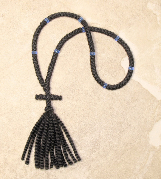100-knot Russian Prayer Rope - 2 ply with Blue Beads