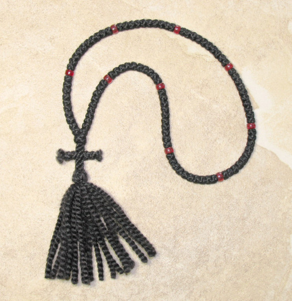 100-knot Russian Prayer Rope - 2 ply with Garnet Beads