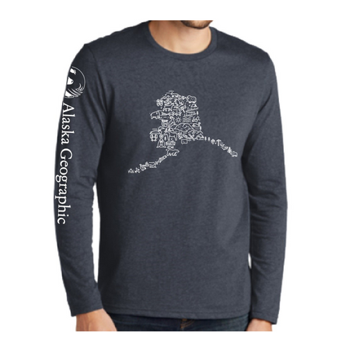 Shirt Navy Long Sleeve Alaska Geographic State Map