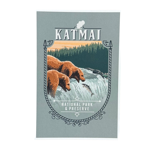 Postcard Bears at Brooks Falls - Contour