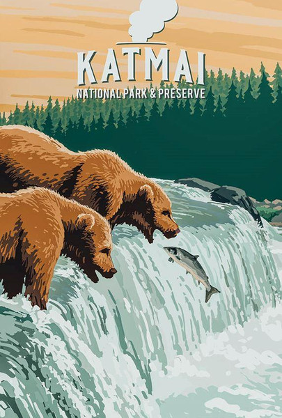 Sticker Die-Cut Bears at Brooks Falls Lantern Press