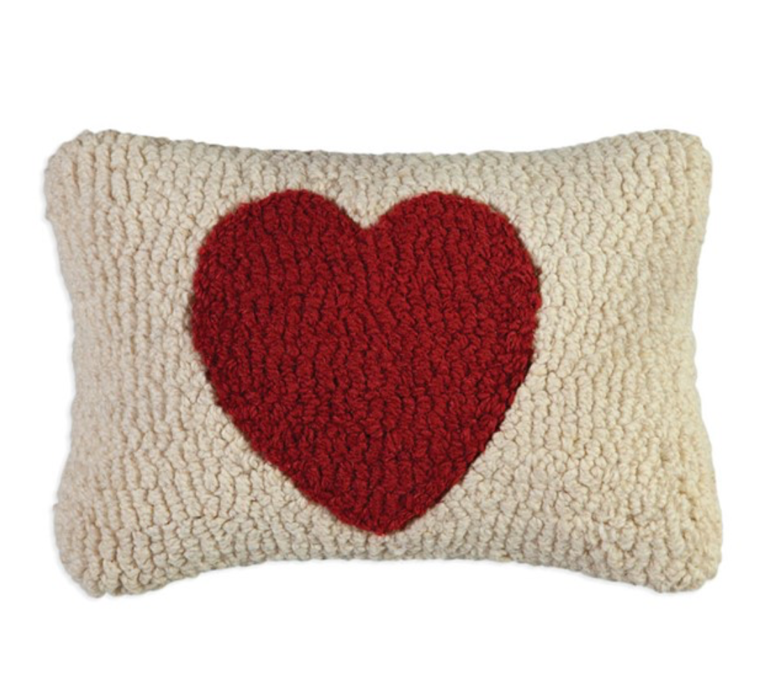 Hand Hooked Wool Red Heart Pillow 8" x 12" THE BEACH PLUM COMPANY