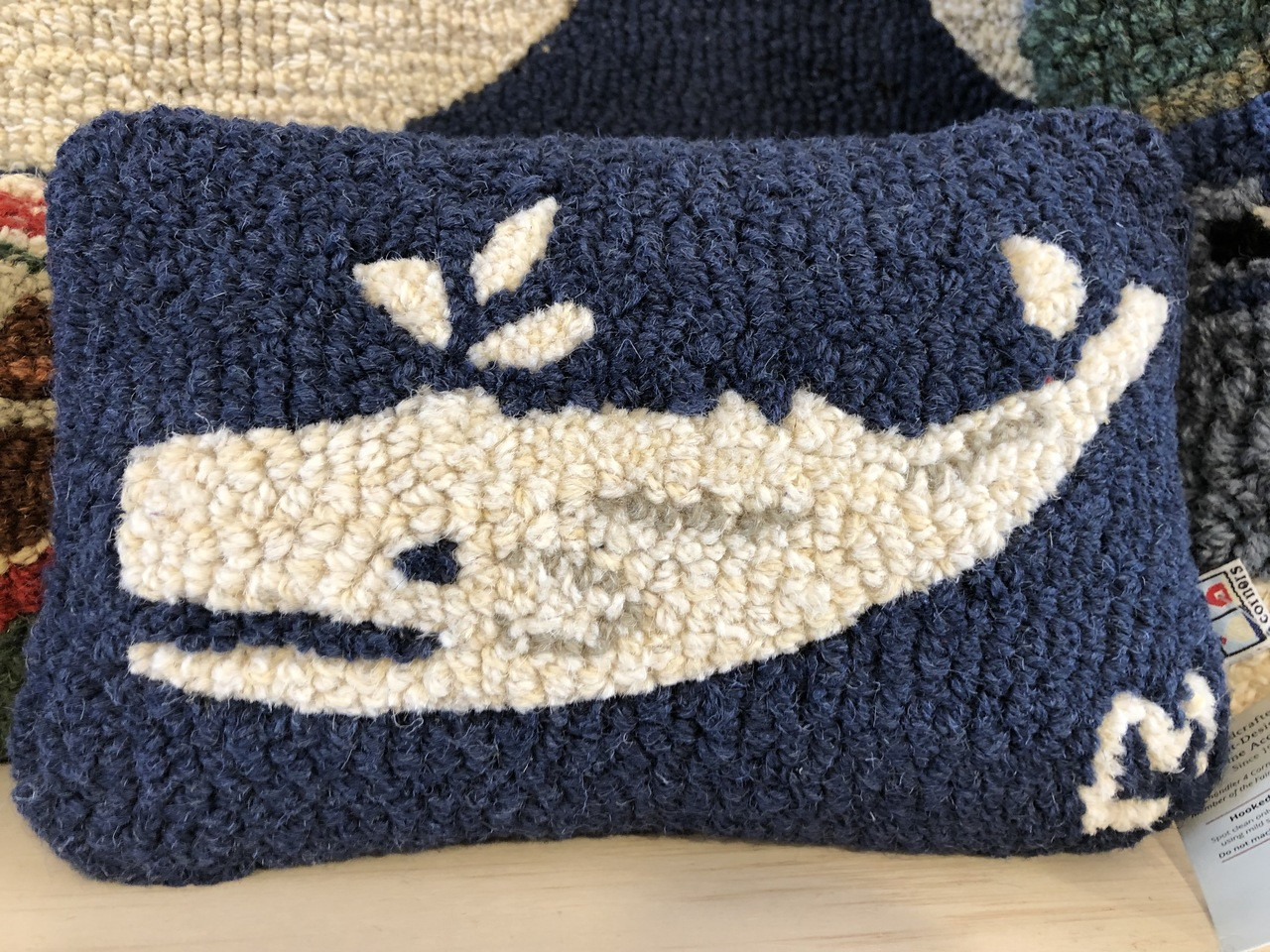 Small Whale Pillow 8 x 12Hooked Pillow - THE BEACH PLUM COMPANY