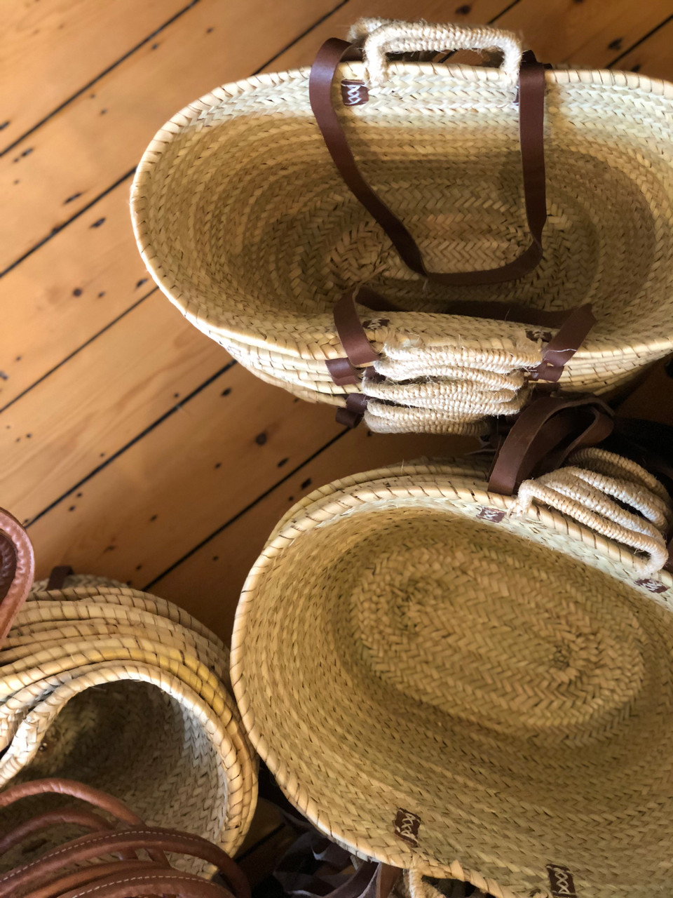 French Market Tote Basket with Heavy Leather Tote Straps - THE BEACH PLUM  COMPANY