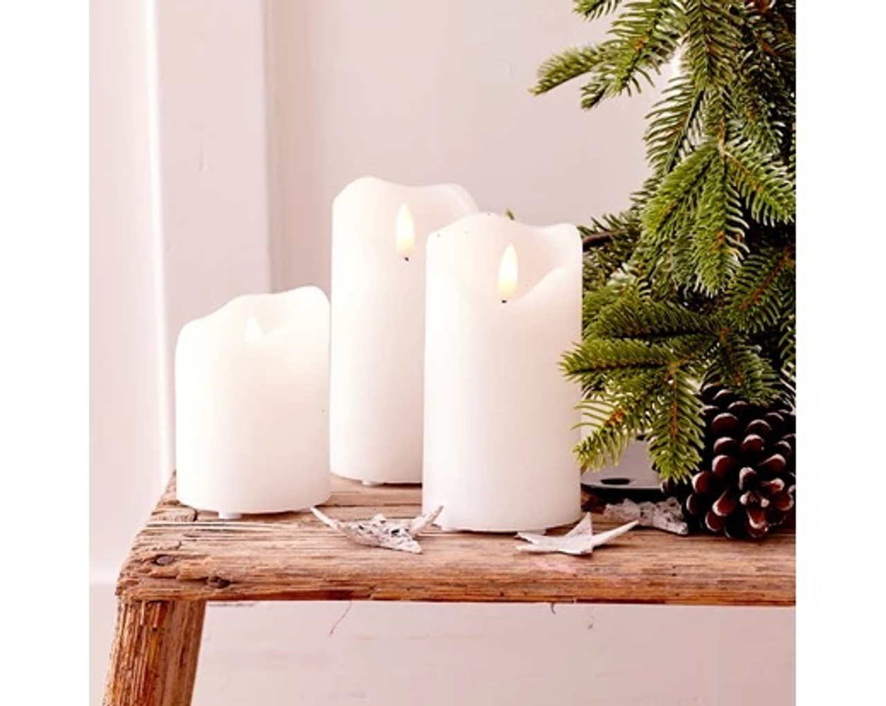 Large (17cm) LED Cream / Ivory Wick Pillar Wax Candle Battery