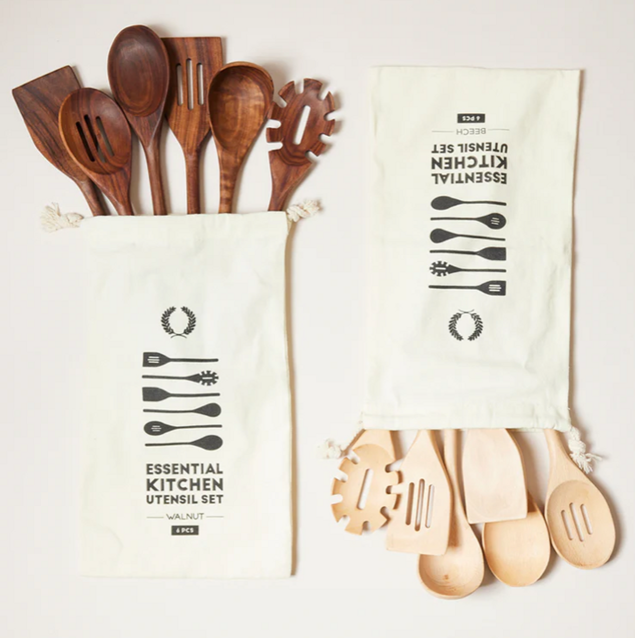 Farmhouse Pottery Essential Kitchen Utensils - Set of Six (6) in BEECH or  WALNUT