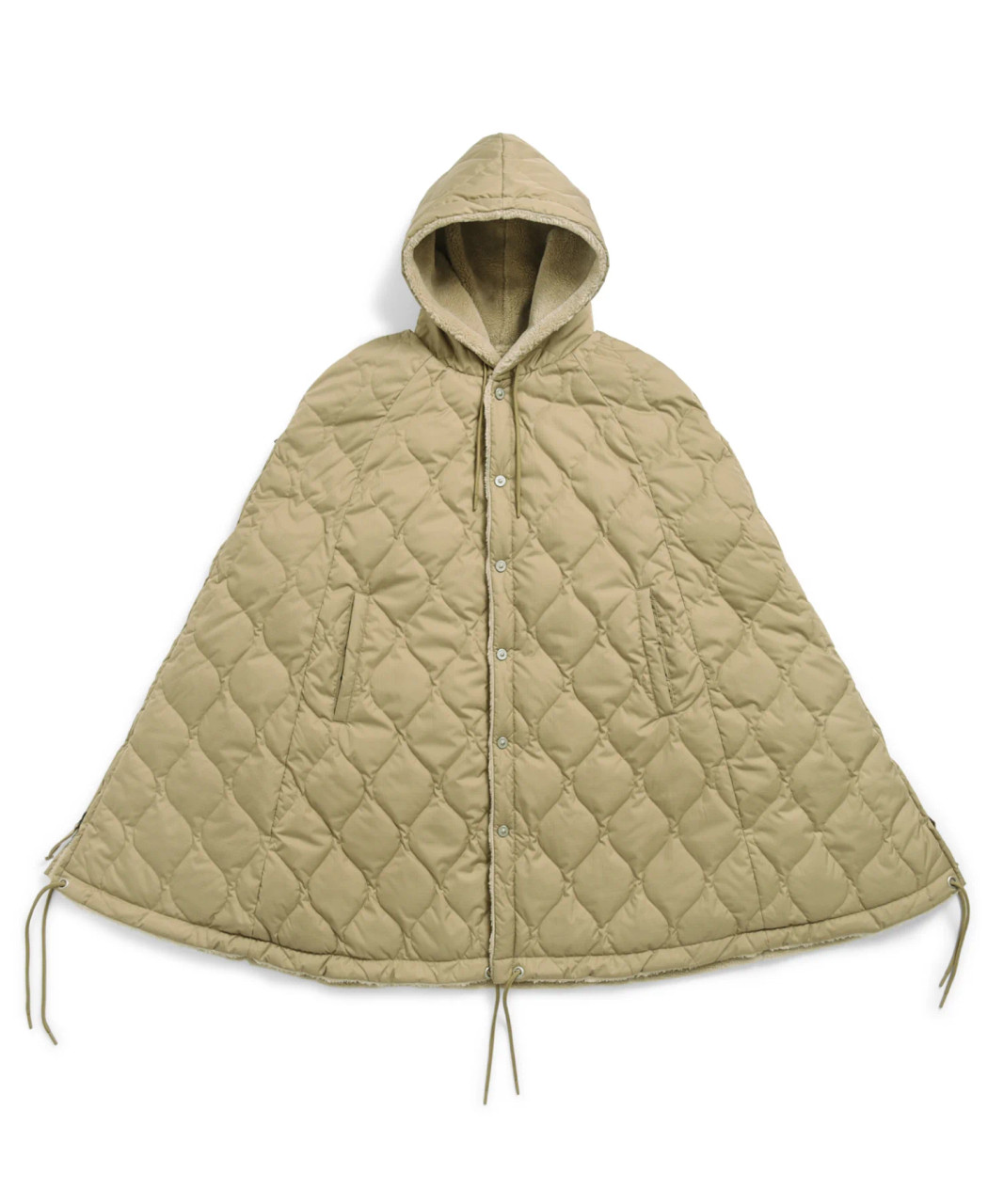 Taion Unisex Military Down Filled Button Down Hooded CAPE in COYOTE x BEIGE  800 Down Fill