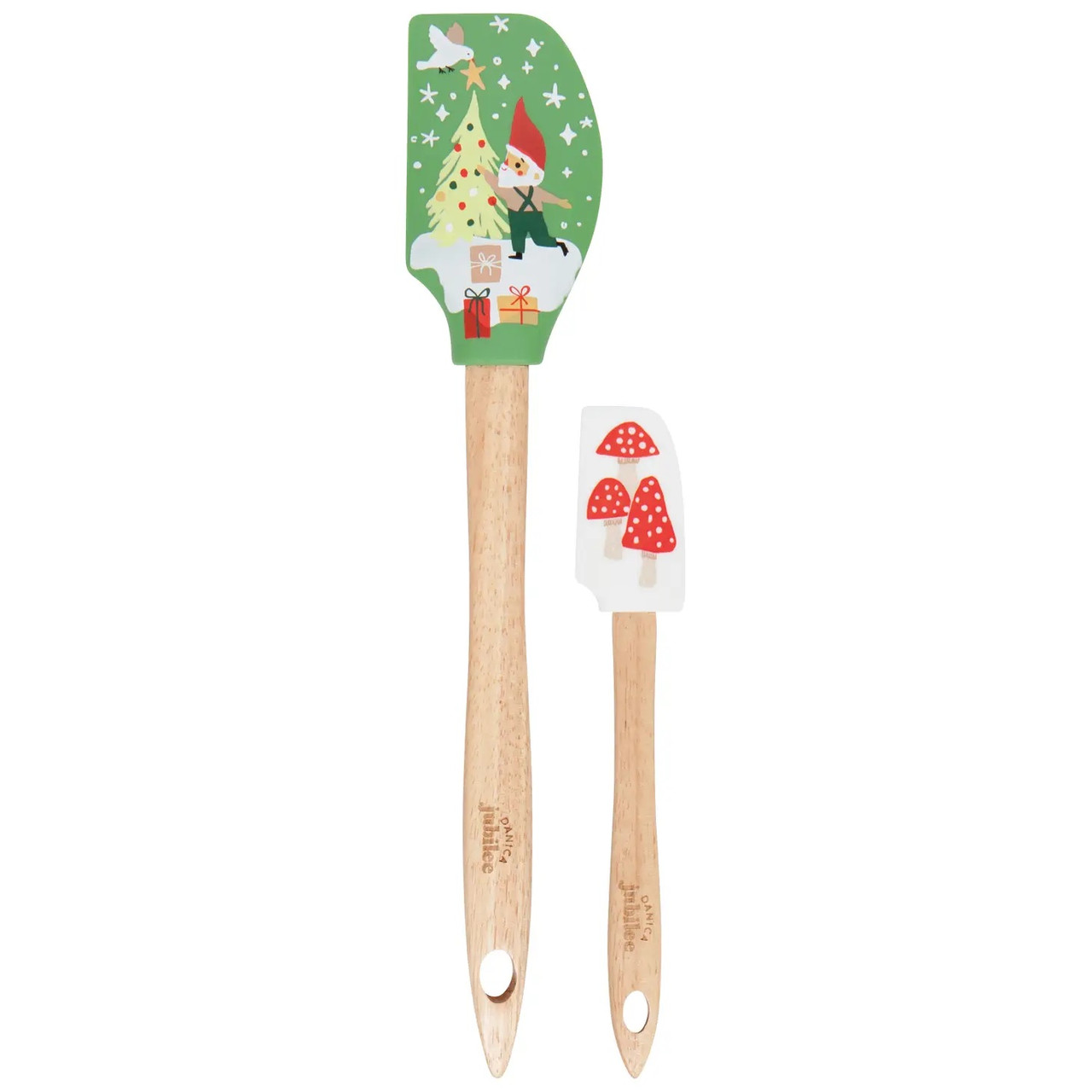 Gnome for the Holidays Silicone Spatula (Large) Set of 2 (Green w. Gnome  13 White w. Mushroom 8) - THE BEACH PLUM COMPANY