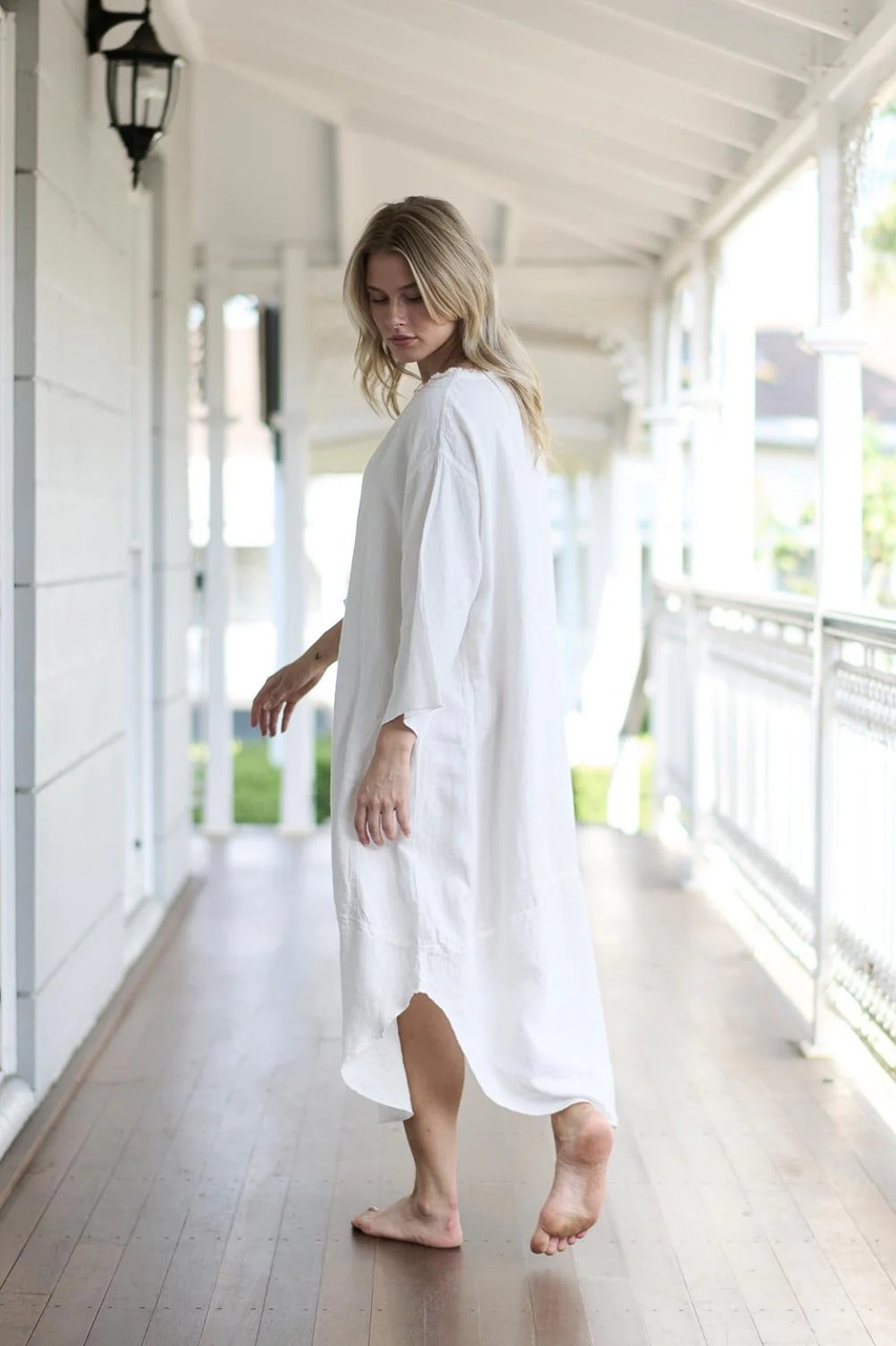 Malle Raw Edge European Linen Dress in OFF WHITE Malle Raw Edge European Linen Dress in OFF WHITE