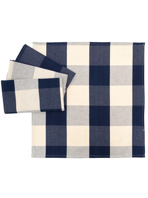 100% Cotton Napkin in Navy Blue Large Scale Gingham (Off White) PER EACH