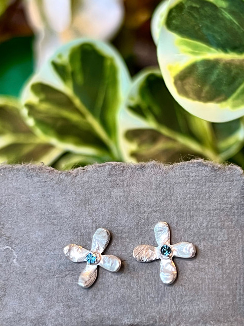 Tiny Hydrangea Earrings in Silver with London Blue Topaz