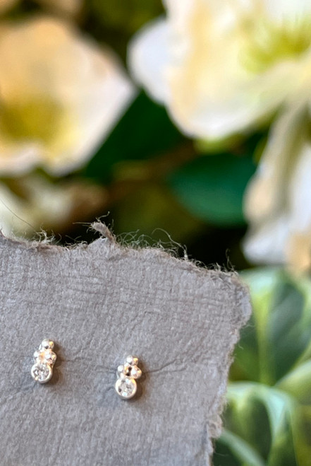 Tiny 3 Dot Earrings in Sterling Silver with White Topaz