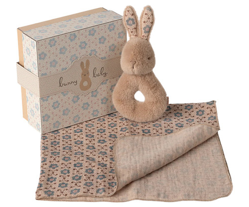 Rabbit Rattle Set in Cream Peach