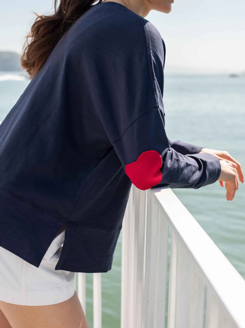 Amour Long Sleeved Tee in Navy Blue with Heart Elbow Patches