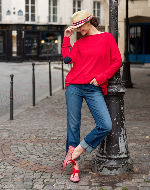 Amour Long Sleeved Tee in Red with Heart Elbow Patches