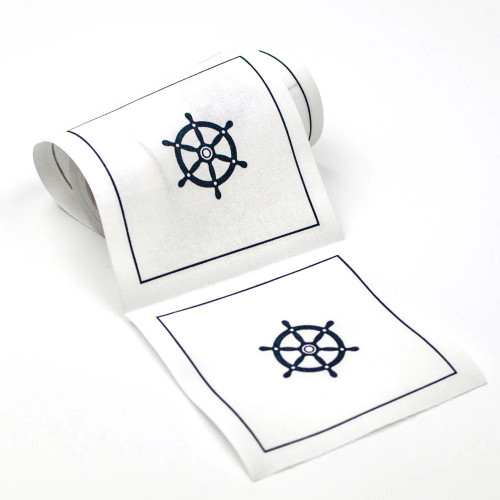 Roll of 50 Reusable Cocktail Napkins in SHIPS WHEEL