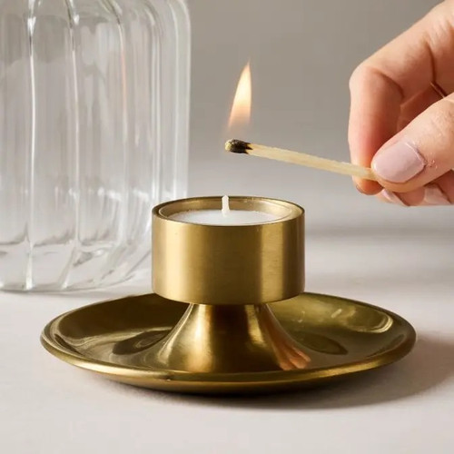 Windsor Optic Tealight Glass and Brass Candle Holder
