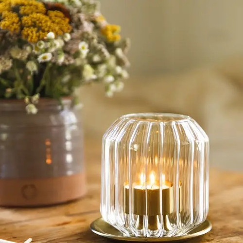 Windsor Optic Tealight Glass and Brass Candle Holder