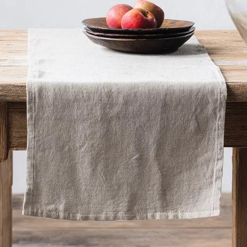 Washed 100% Organic Heavy Linen Table Runner in Natural 16"x79"