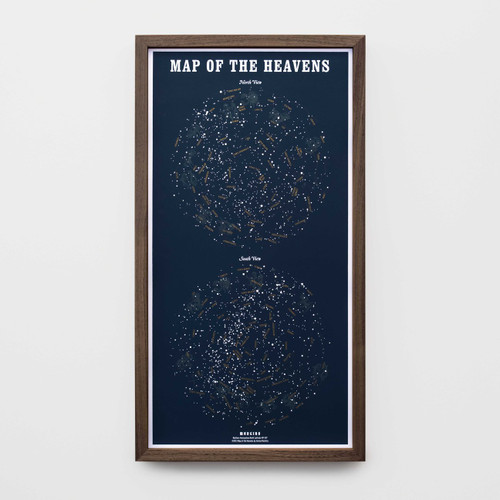 Framed Map of the Heavens 13" x 25" Print in Walnut Wood under Glass Framed Map of the Heavens 13" x 25" Print in Walnut Wood under Glass