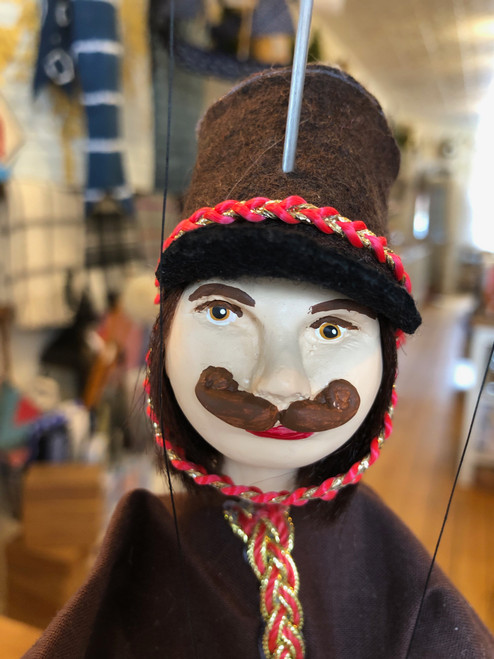 Marionette Puppet Hussar Soldier in Brown Coat with Brown Hat