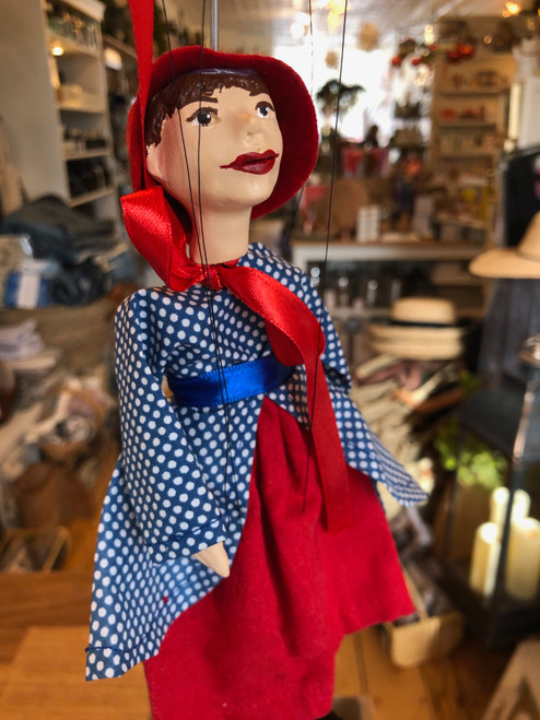 Marionette Puppet Little Red Riding Hood in Blue Polka Dot Dress