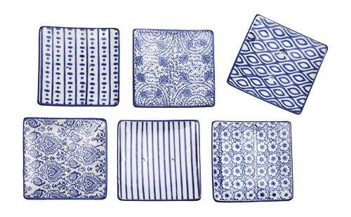 Redecker SQUARE Ceramic Soap Dish with Feet in Various Blue and White Prints