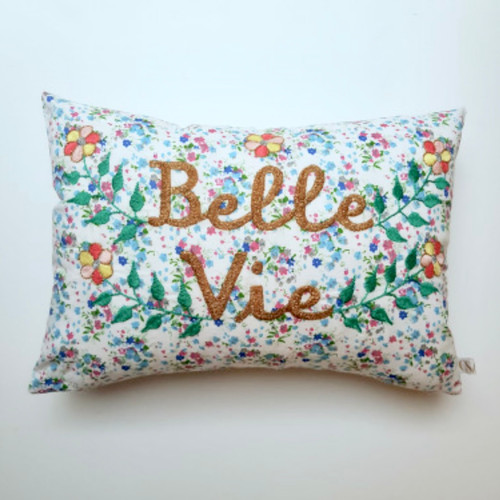 Belle Vie Floral Hand Embroidered Cushion Pillow 